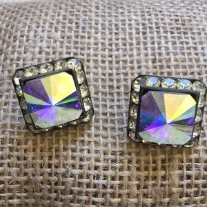 Crystal and silver rhinestone pierced earrings